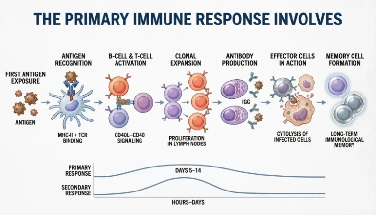 the primary immune response involves